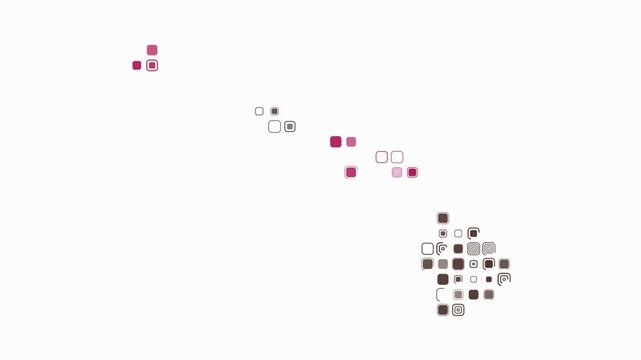 Hawaii animated shape. Pulsating colored dots on the map of the state. Large size rounded square blocks. Digital style Hawaii map on white background. Creative animation video.