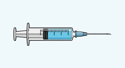 Medical syringe filled with blue liquid, ready for injection, representing health and treatment