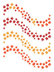 Set of Wavy Lines of Falling Autumn Maple Leaves - Seasonal Vector Graphic