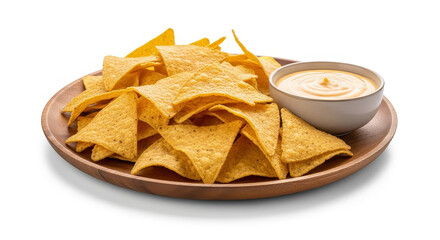 Delicious Corn Tortilla Chips Served With Creamy Cheese Dip Appetizer