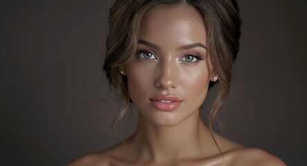 Naklejka premium Elegant Portrait of a Woman with Flawless Makeup and Hairstyle