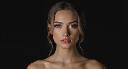 Fototapeta premium Elegant Portrait with Flawless Makeup and Soft Lighting