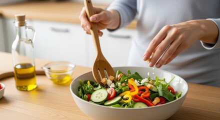 Delicious Healthy Salad Preparation Fresh Ingredients Cooking Delicious Meal