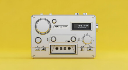 Fototapeta premium Retro portable music player with cassette tape and digital display