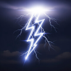 Striking electric blue lightning bolts illuminate dark stormy skies