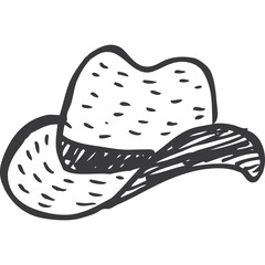 Hand Drawn Cowboy Hat Sketch with Textured Crown and Striped Band Isolated on Transparent Background