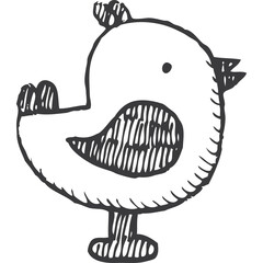 Hand Drawn Cute Bird Illustration Simple Sketch Style Black And White Transparent Background Whimsical Character