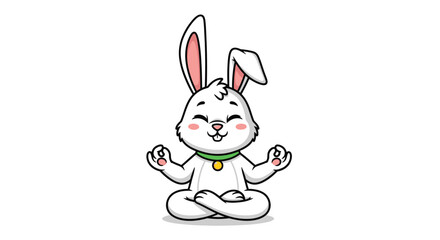 Fototapeta premium Cartoon rabbit meditating in lotus position with a green collar.