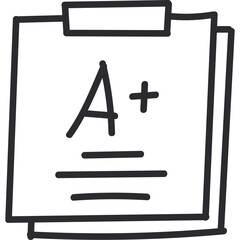 Hand Drawn Doodle Icon of A Plus Grade on Paper with Clip Attached Against Transparent Background Simple Sketch