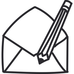 Hand Drawn Doodle Icon of An Open Envelope With a Pencil Ready to Write Against A White Background Ideal for Communication And Education Concepts