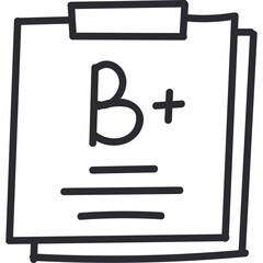Hand Drawn Doodle Icon Representing A School Paper With A B Plus Grade And Horizontal Lines Below On A Transparent Background