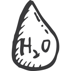 Hand Drawn Doodle of H2O Water Molecule Symbol Isolated on Transparent Background Sketch Style Water Drop Shape Icon