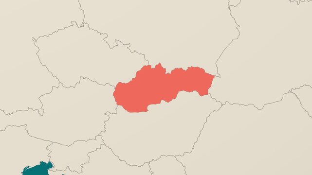 Slovakia map. Animated zoom into the country on the Globe in Teal Pale Mint color palette. Country logo animation. Map with meridians, parallels. Vibrant video.