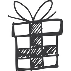 Hand Drawn Gift Box Icon With Ribbon Bow In Simple Sketchy Style On Transparent Background