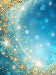 Soft blue background with intricate gold sparkles and gentle waves on the left side