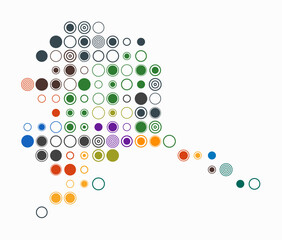 Alaska, shape of the state build of colored cells. Digital style map of the Alaska on white background. Large size circle blocks. Stylish vector illustration.