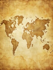Faded world map on yellowed paper