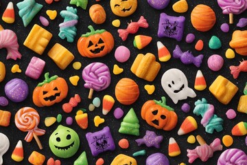 Halloween candy and treats, festive spooky design
