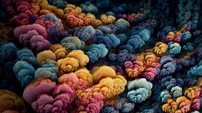 Abstract generative landscape of clustered forms, expressing mathematical complexity and creativity while serving as a versatile background for design visualization and data inspired art.
