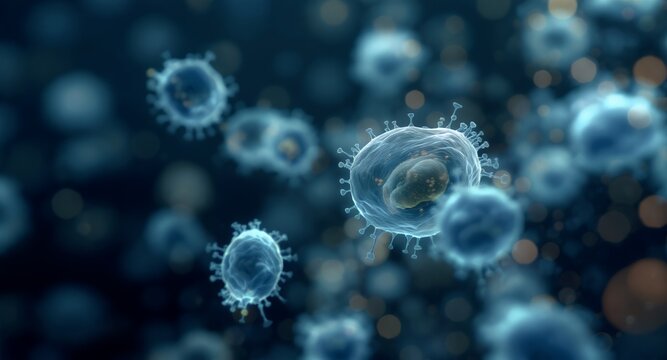 Microscopic View of Virus Particles in Fluid