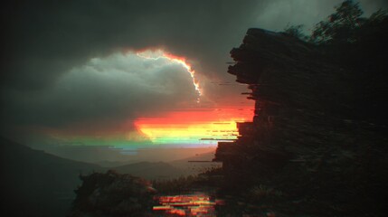 Abstract Glitch RGB distortion background with VHS/CRT scan lines