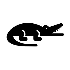Silhouette of a stylized crocodile or alligator, depicted in black against a white background, featuring a simplified design.