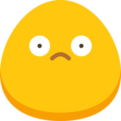 A single yellow cartoon egg-shaped character with wide white eyes and a small brown curved mouth expressing mild concern or sadness on a transparent background