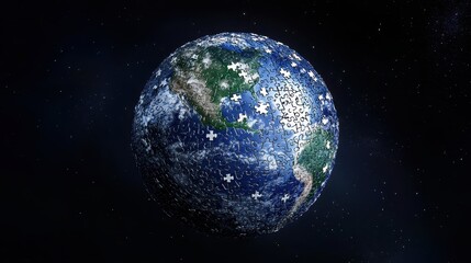 Obraz premium Earth Puzzle Sphere in Space: Global Connection Concept