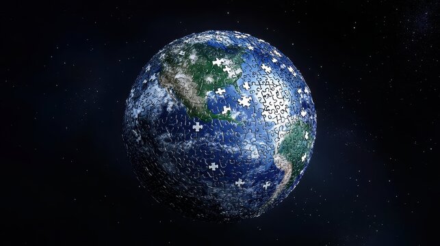 Earth Puzzle Sphere in Space: Global Connection Concept