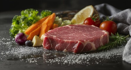 Raw Steak and Fresh Vegetables for a Gourmet Meal