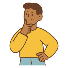 boy confused thinking cartoon character flat color vector illustration template design