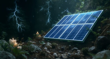 Solar Panel in Stormy Nature with Candles