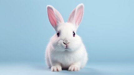 Obraz premium cute animal pet rabbit or bunny white color smiling and laughing isolated with copy space for easter background, rabbit, animal, pet, cute, fur, ear, mammal, background, celebration, generate by AI