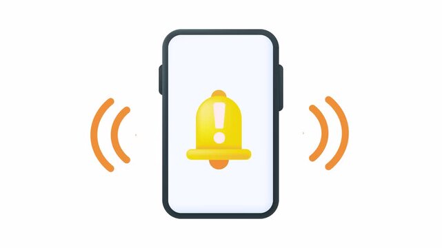 Smartphone alert notification icon yellow bell with exclamation mark. warning alerts, mobile notifications, and reminder. 4k alpha channel animation