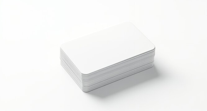 A stack of blank business cards, mock up on a white surface.