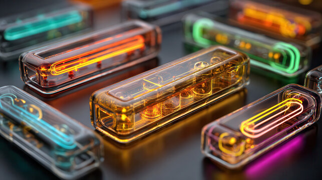 Close up of glowing nixie tubes with vibrant colored lights
