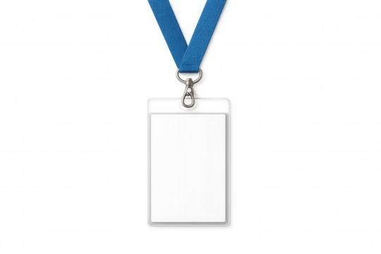 Blank id card holder with a blue strap lanyard, presenting a clear space for identification, security, or corporate branding