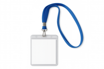 Blank identification card holder with blue lanyard, security pass for event, corporate access