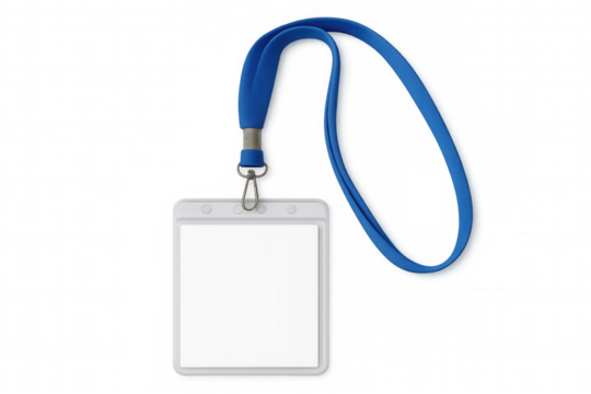 Blank identification card holder with blue lanyard, security pass for event, corporate access