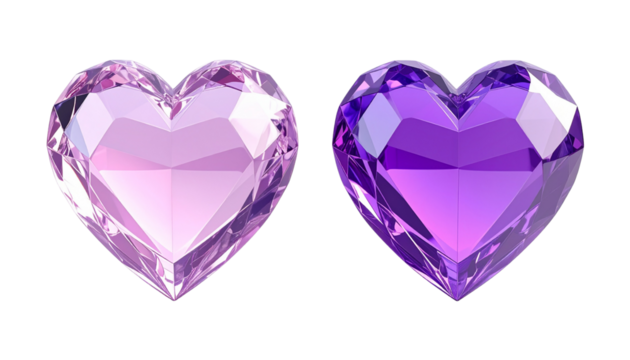Pair of Heart Shaped Diamond Gems or Crystal Jewels in Pink and Purple Color - Powered by Adobe