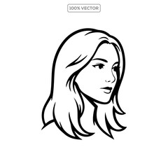 woman silhouette face to face  vector template design illustration line art