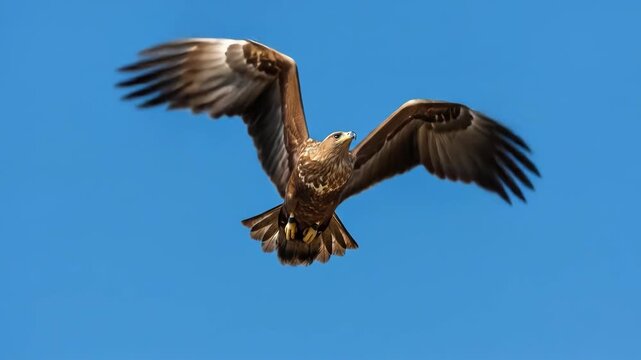Majestic raptor with fully extended wings soars against a clear blue sky