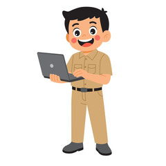 Illustration of indonesian civil servant holding laptop