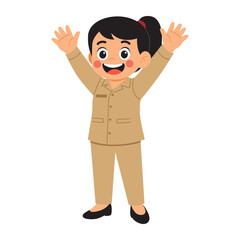 Cartoon girl in indonesian civil servant uniform