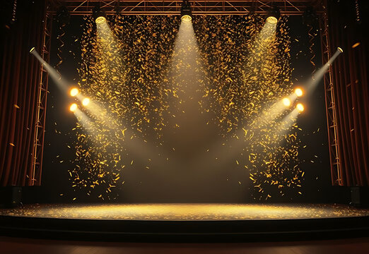 Spotlight on stage at night concert with bright lights and glowing entertainment scene