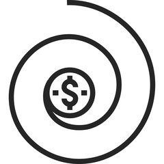 Abstract Black Spiral Leading To A Dollar Coin Symbol Isolated On White Transparent Background Represents Financial Concept