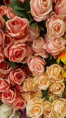 roses,designer composition of artificial flowers, floral background in retro style