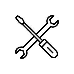 Vector art of crossed wrench and screwdriver icon, representing tools, repair, and diy