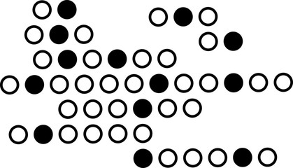 Minimalist arrow design made of black and white circles, symbolizing direction, movement, progress, decision, or forward thinking in a modern abstract style.
