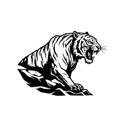 Naklejka premium Striking monochrome illustration of a roaring tiger in defensive position